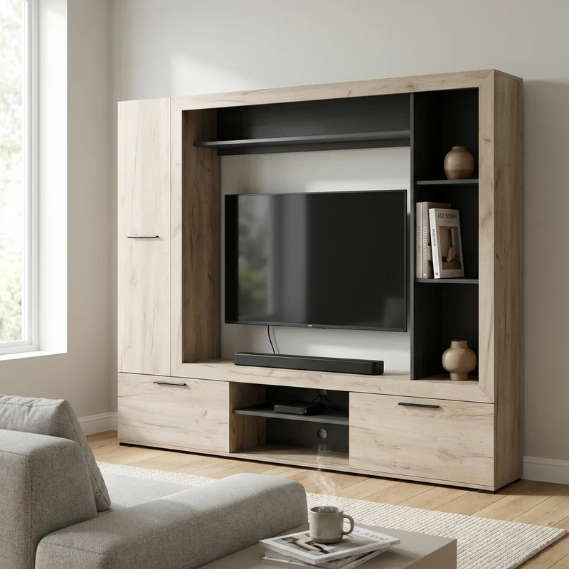 parete attrezzata porta tv con armadio moderna minimal in legno cm 195 6x35 2x169 6 h - CALLE