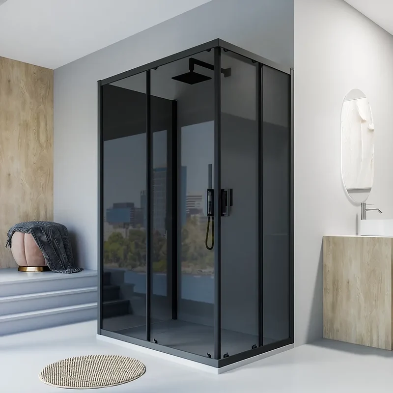 Box doccia nero opaco 3 lati 80x100x80cm con doppio scorrevole e vetro 6mm fumè h185cm | Tonga