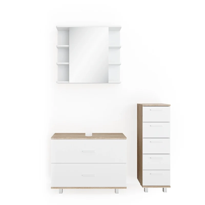 Set mobili bagno Ilias Bianco/Sonoma 3 pezzi Vicco