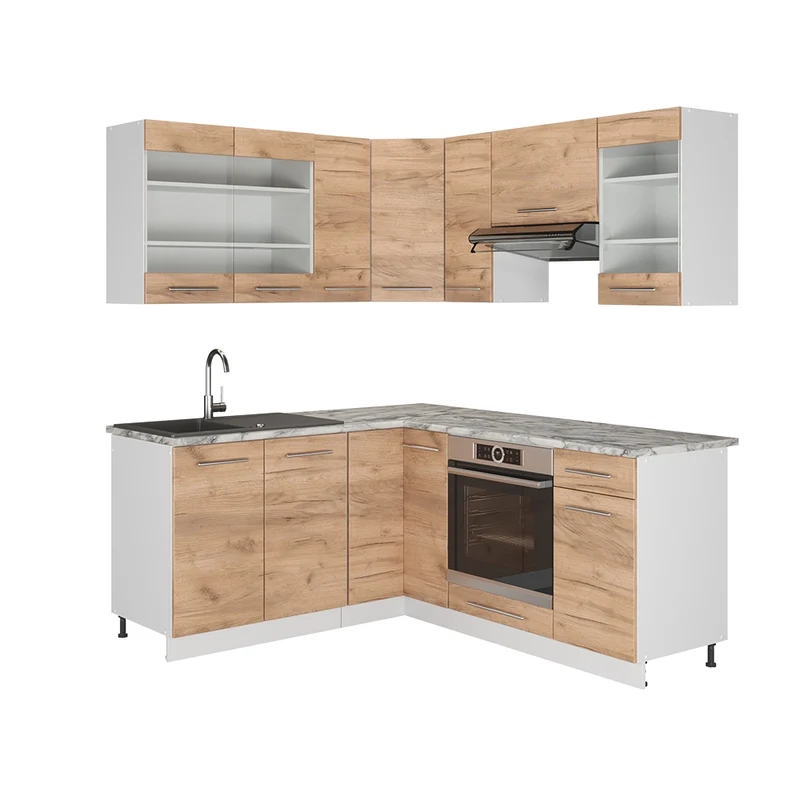 Cucina angolare completa Fame-Line Rovere dorato/Bianco 190 x 160 cm senza piano di lavoro Vicco
