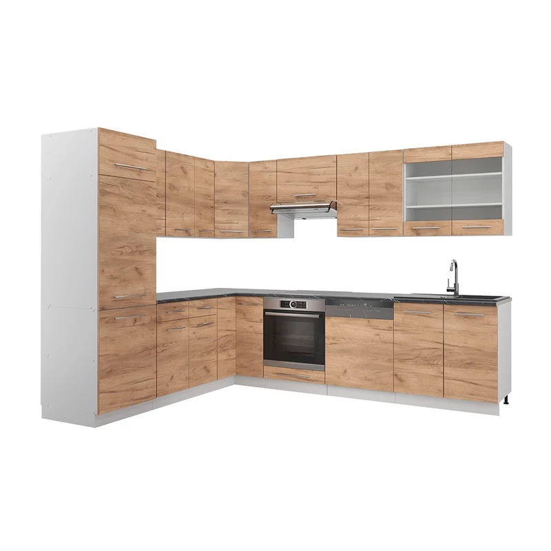 Cucina angolare completa Fame-Line Rovere dorato/Bianco 287 x 227 cm senza piano di lavoro Vicco