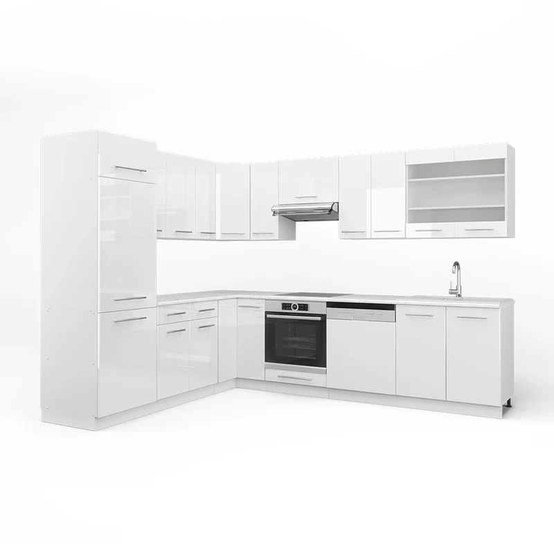 Cucina angolare completa Fame-Line Bianco lucido/Bianco 287 x 227 cm senza piano di lavoro Vicco