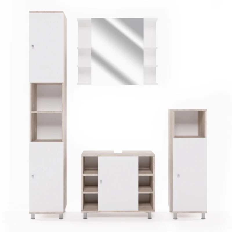 Set di mobili da bagno Fynn Sonoma/Bianco 4 pezzi Vicco