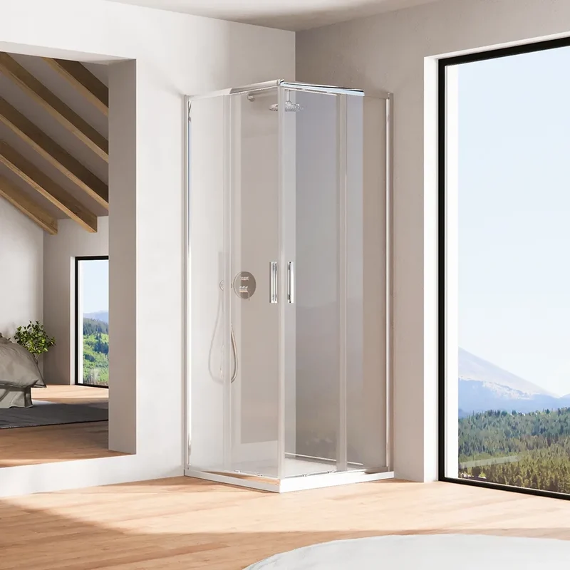 Box doccia angolare 75x75cm con profili cromati slim vetro 6mm trasparente h190 | Portofino