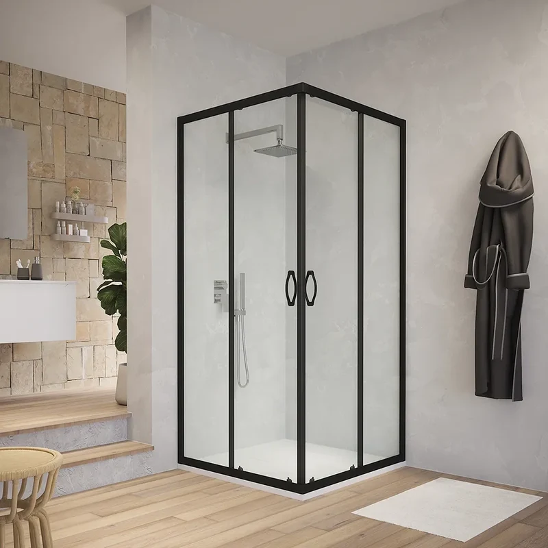 Box doccia angolare 90x90 cm trasparente 4 mm profili neri | Willis