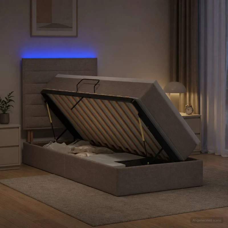 Letto con contenitore LED e materasso Tortora 100 x 200 cm 3459864