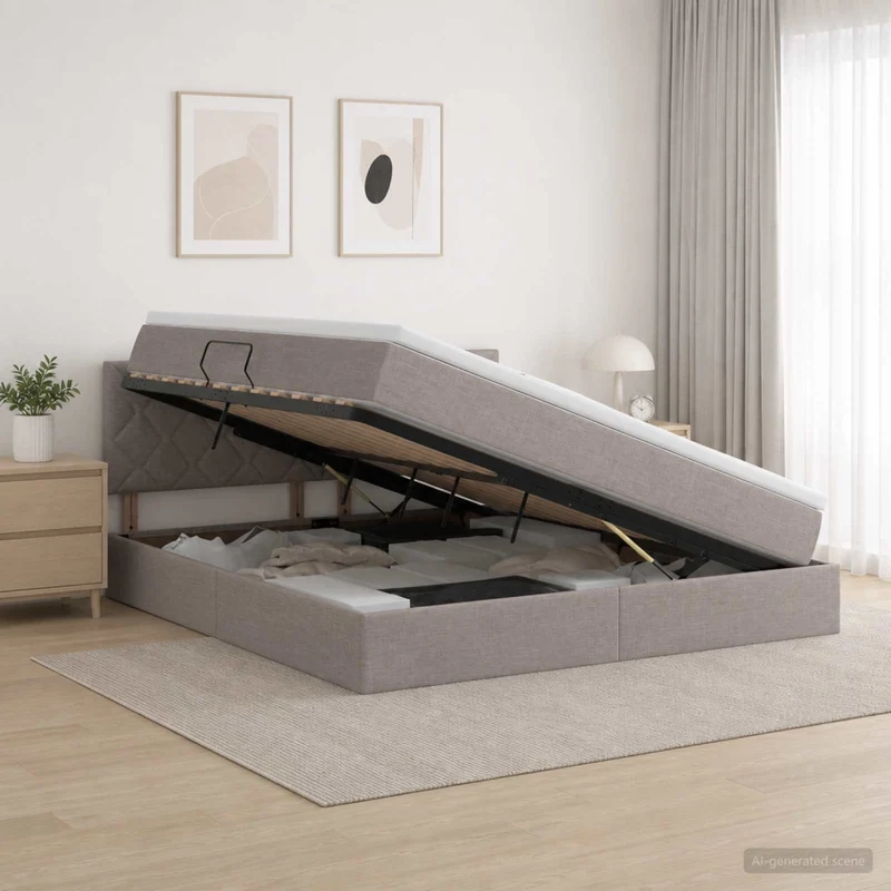 Letto con contenitore e materasso Tortora 140 x 200 cm Velluto 3458691