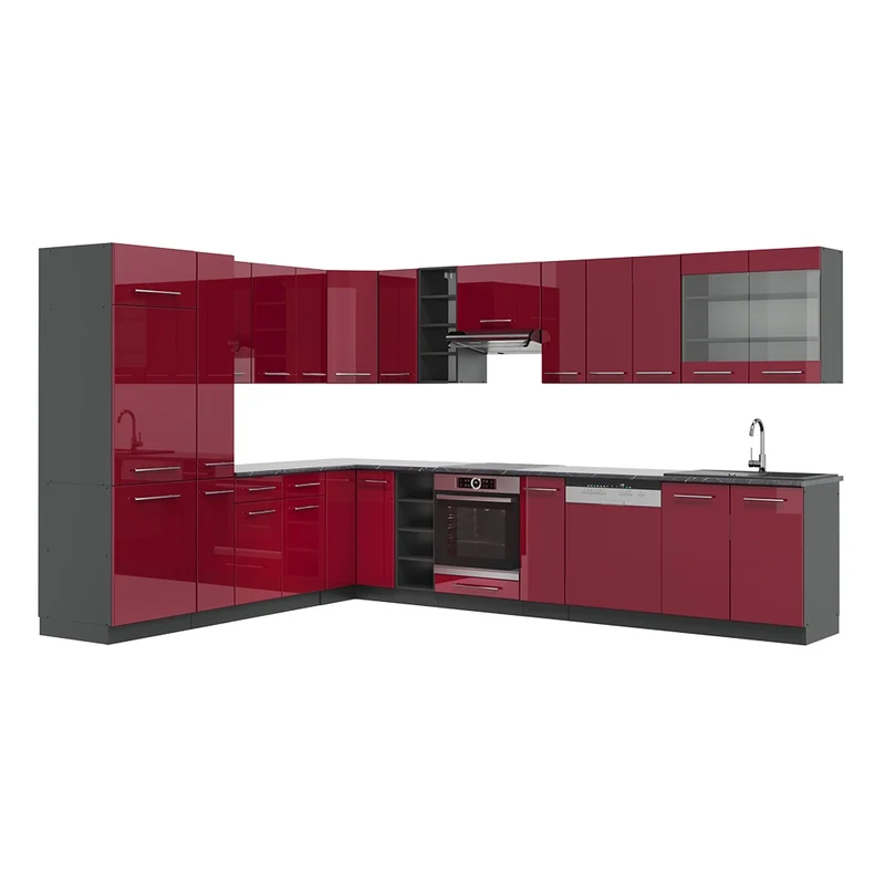 Cucina angolare completa Fame-Line Bordeaux lucido/Antracite 347 x 257 cm, PT Antracite Vicco