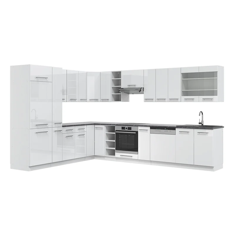 Cucina angolare completa Fame-Line Bianco lucido/Bianco 347 x 257 cm, PL Antracite Vicco