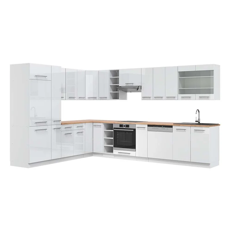 Cucina angolare completa Fame-Line Bianco lucido/Bianco 347 x 257 cm, PL Rovere Vicco