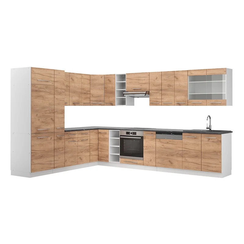 Cucina angolare completa Fame-Line Rovere dorato/Bianco 347 x 257 cm, PL Antracite Vicco