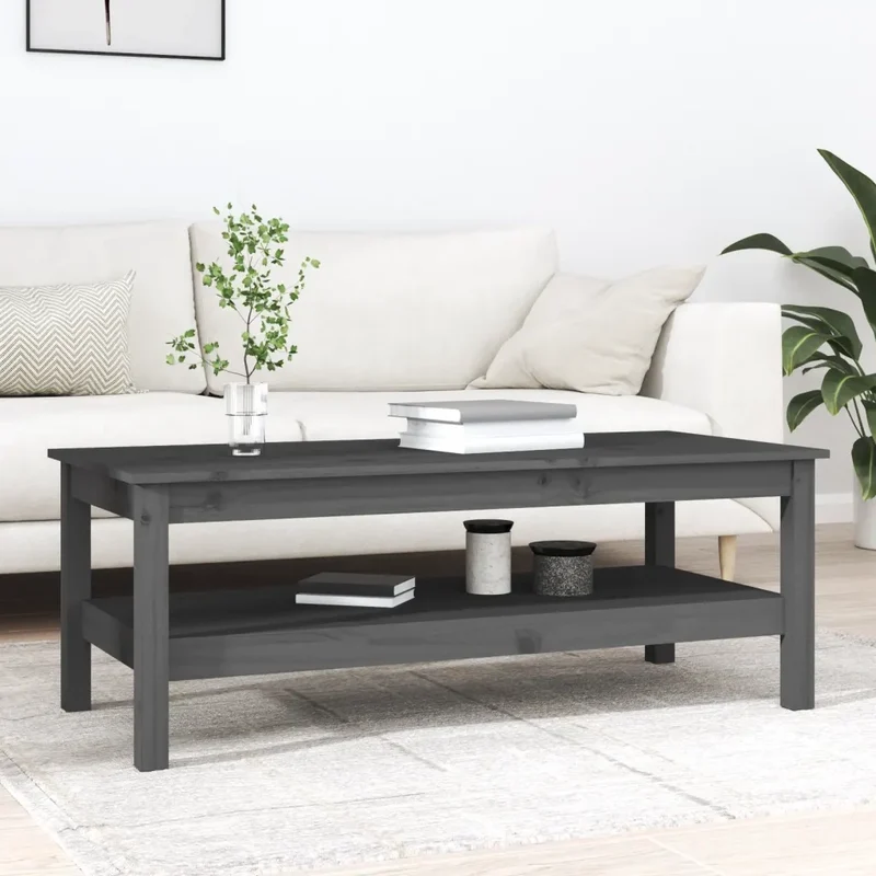 Tavolino da Salotto Grigio 110x50x40 cm Legno Massello di Pino 814276