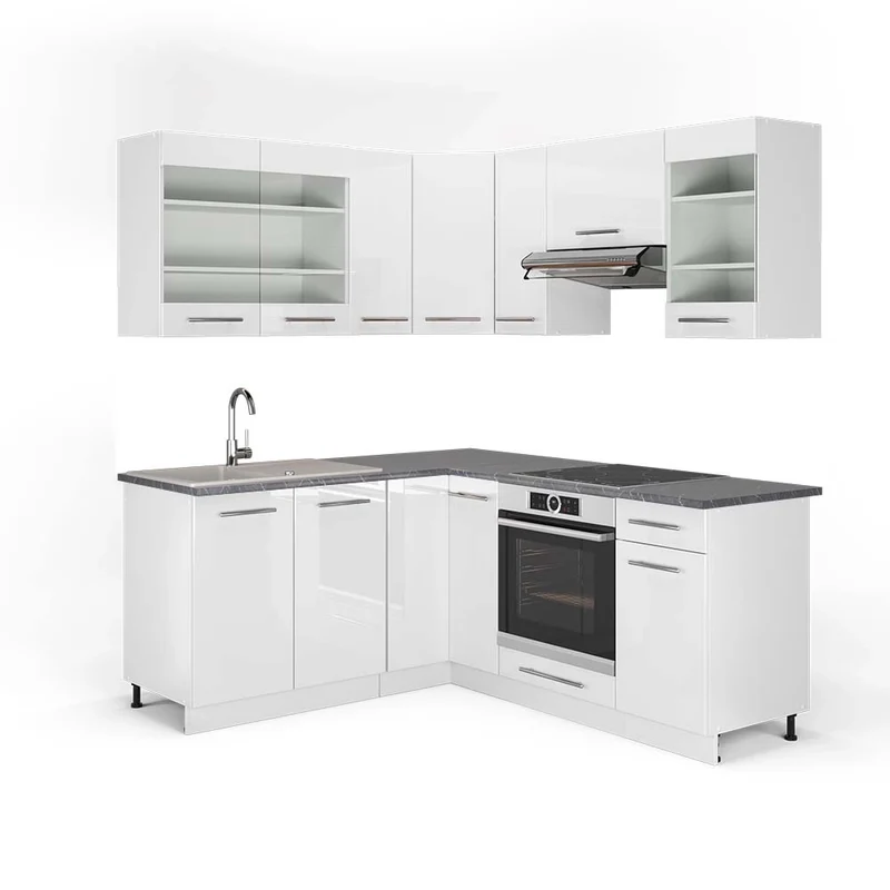 Cucina angolare completa Fame-Line Bianco lucido/Bianco 190 x 160 cm, PL Antracite Vicco