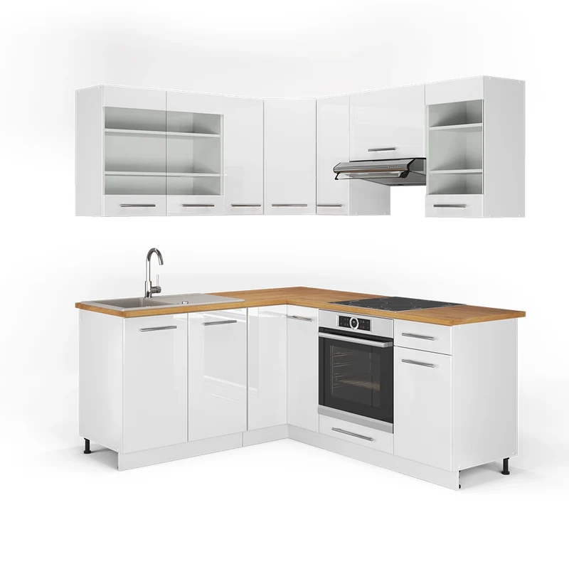 Cucina angolare completa Fame-Line Bianco lucido/Bianco 190 x 160 cm, PL Rovere Vicco