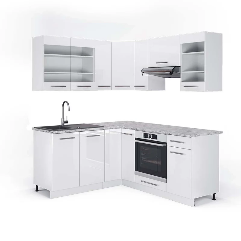 Cucina angolare completa Fame-Line Bianco lucido/Bianco 190 x 160 cm, PL Marmo Vicco