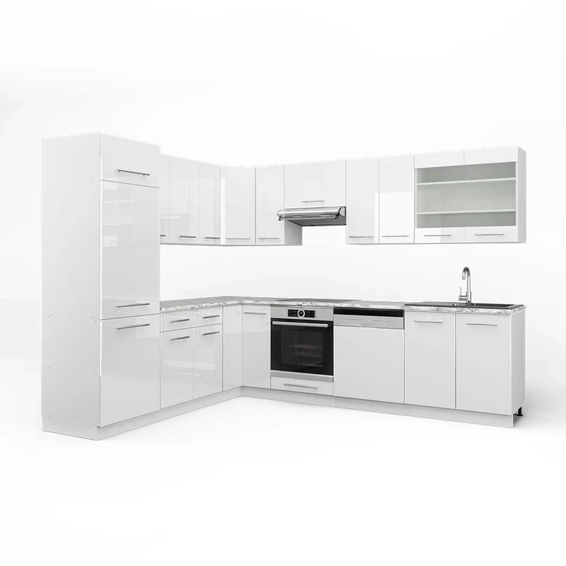 Cucina angolare completa Fame-Line Bianco lucido/Bianco 287 x 227 cm, PL Marmo Vicco