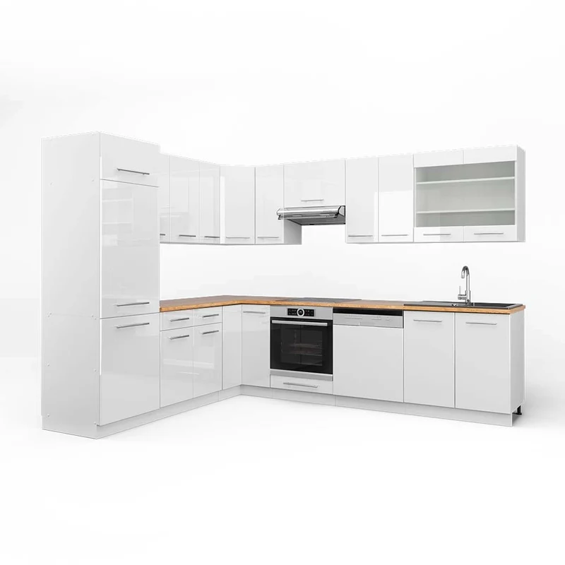 Cucina angolare completa Fame-Line Bianco lucido/Bianco 287 x 227 cm, PL Rovere Vicco