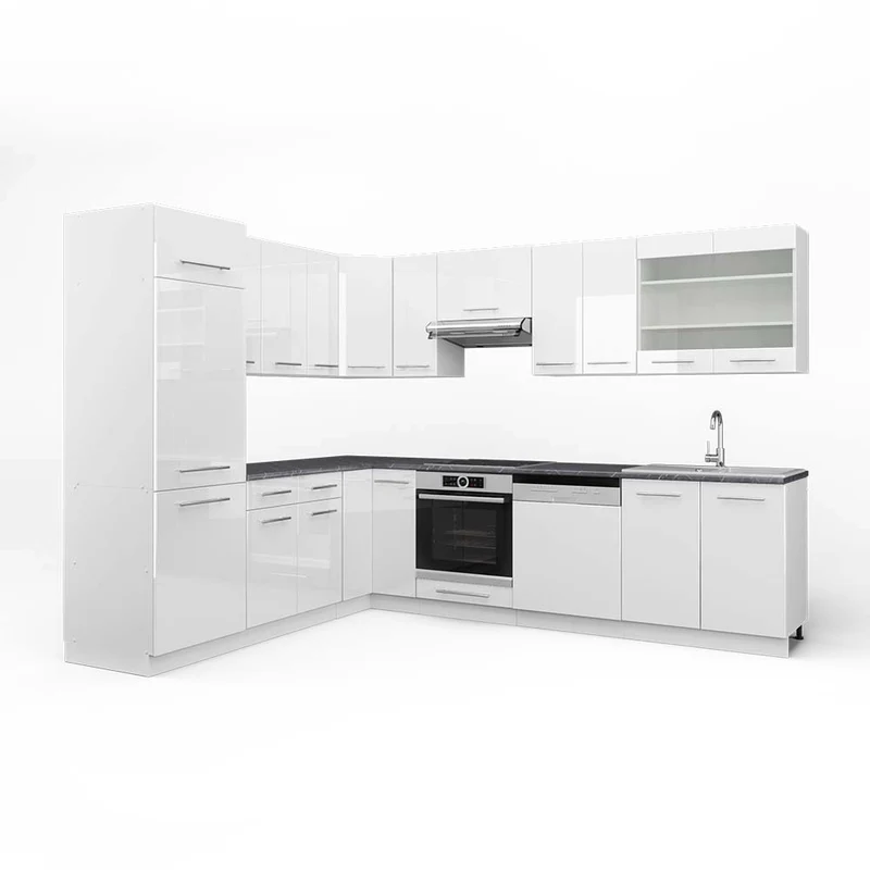 Cucina angolare completa Fame-Line Bianco lucido/Bianco 287 x 227 cm, PL Antracite Vicco