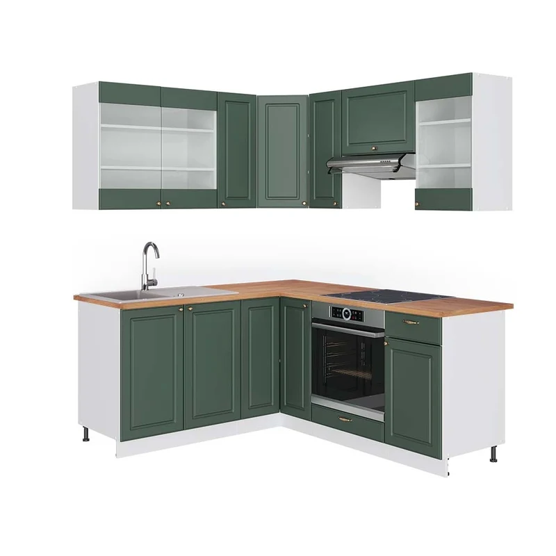 Cucina angolare completa Fame-Line Verde-oro rustico/Bianco 190 x 160 cm, PL Rovere Vicco