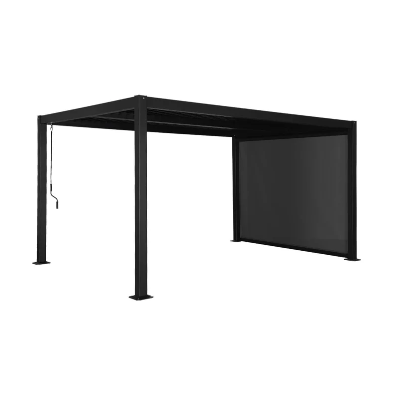Pergola bioclimatica 3x4m in alluminio e acciaio + tenda 3m, nero