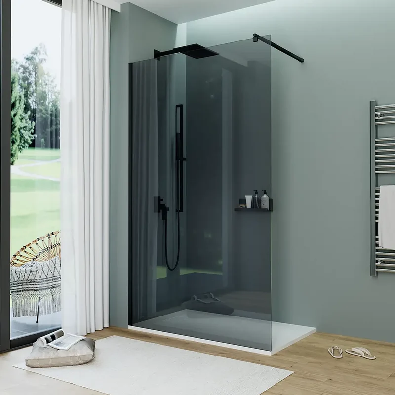 Doccia walk-in 70 cm vetro 8mm anticalcare fumé h200 profili neri | Keros