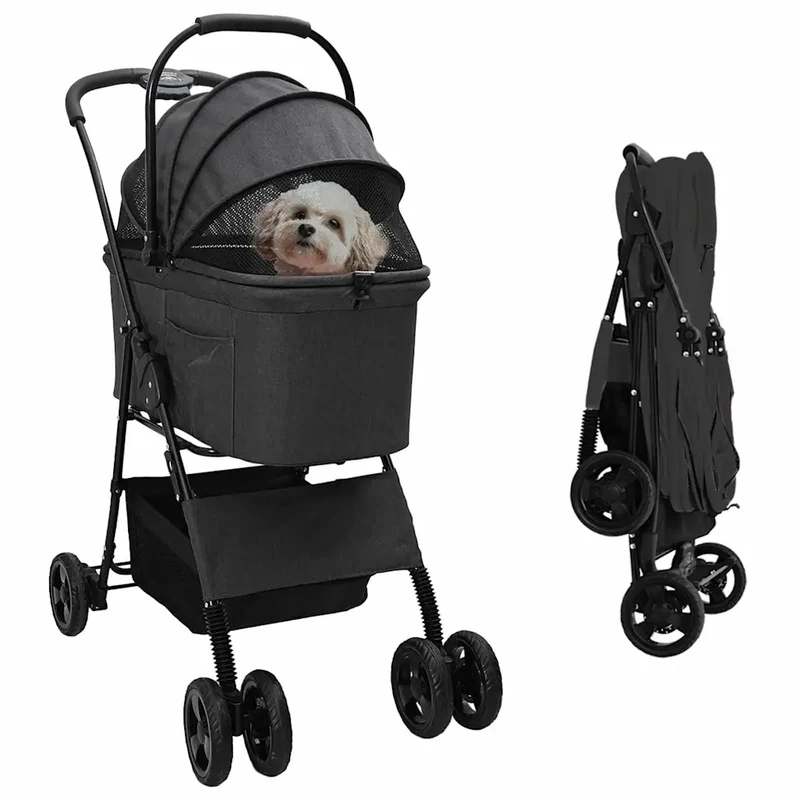 Passeggino pieghevole per animali Nero 81 x 47 x 99 cm 42012435