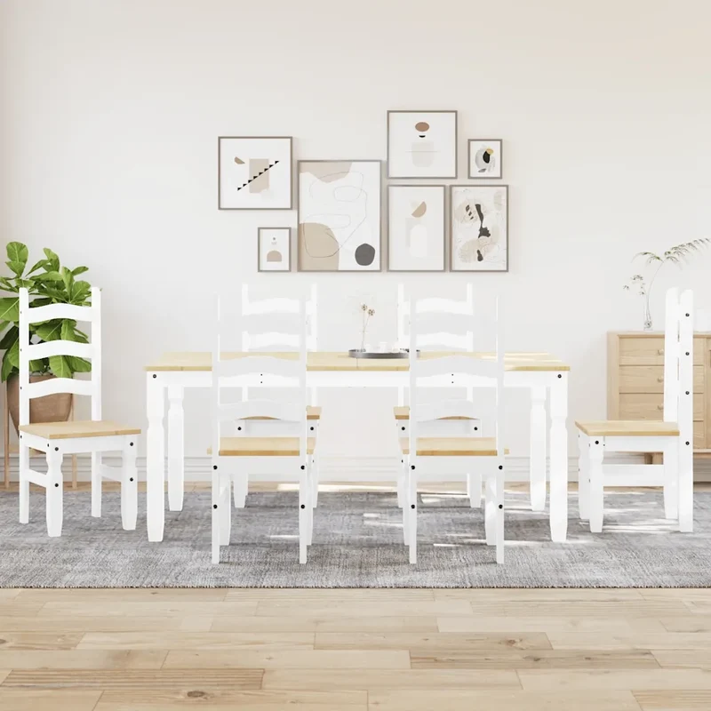 Set da Pranzo 7 pz Panama Bianco in Legno Massello di Pino 3345214