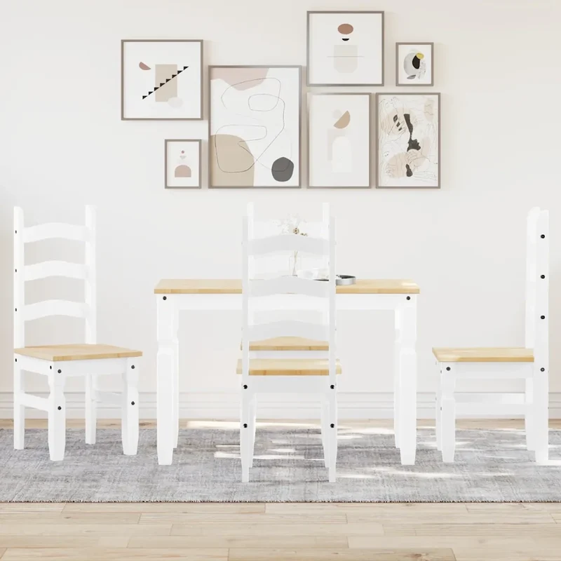 Set da Pranzo 5 pz Panama Bianco in Legno Massello di Pino 3345199