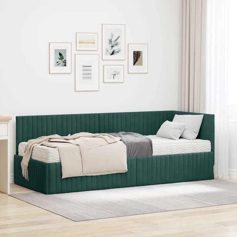 Struttura Letto Angolare con Materasso 2 pz Verde Scuro 3393800