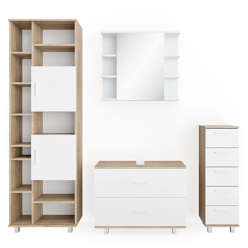 Set mobili bagno Ilias Bianco/Sonoma 4 pezzi Vicco