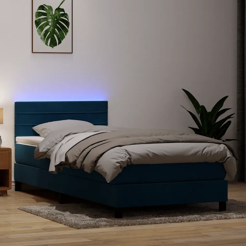 Letto a Molle con Materasso e LED Blu Scuro 80x210 cm Velluto 3316957