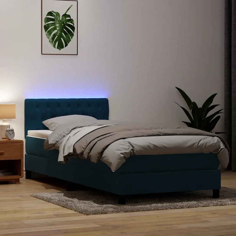 Letto a Molle con Materasso e LED Blu Scuro 80x210 cm Velluto 3317149