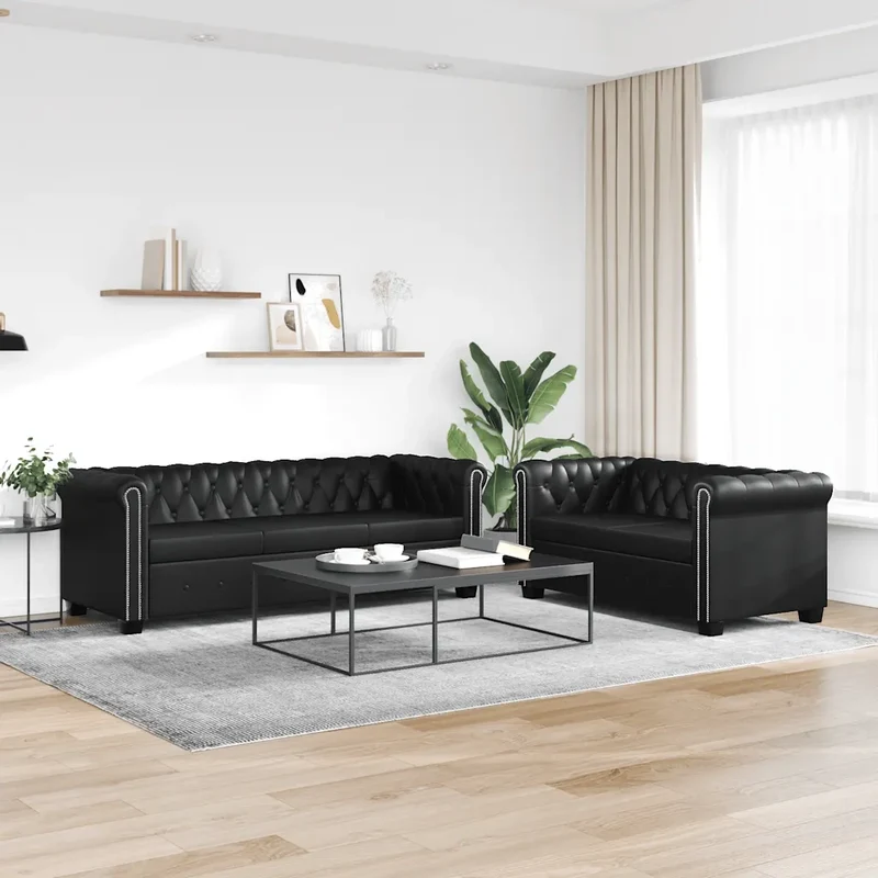 Divani Chesterfield a 2 Posti e a 3 Posti in Similpelle Nero 272249