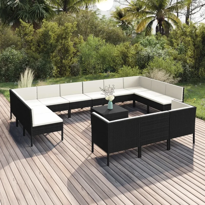 Set Divani da Giardino 14 pz con Cuscini in Polyrattan Nero 3094628