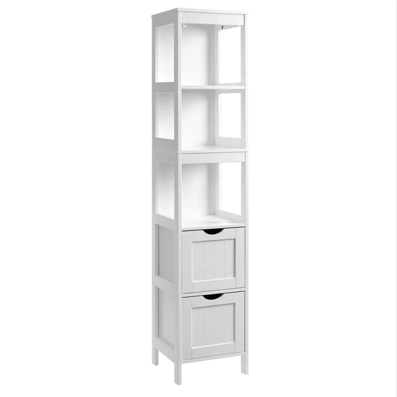 Mobiletto da bagno mobiletto alto con 2 cassetti e 3 ripiani aperti 30 x 30 x 141,5 cm per bagno soggiorno cucina bianco 12_0006521