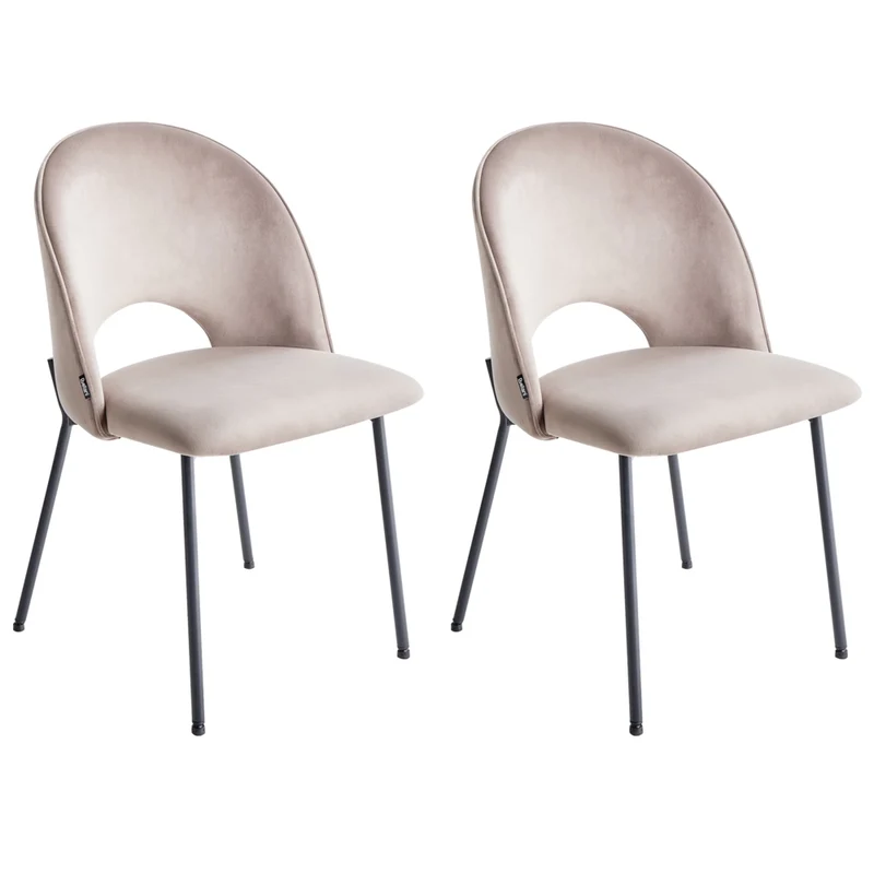 Set di 2 sedie da pranzo rivestimento in velluto tortora gambe nere glamour retrò