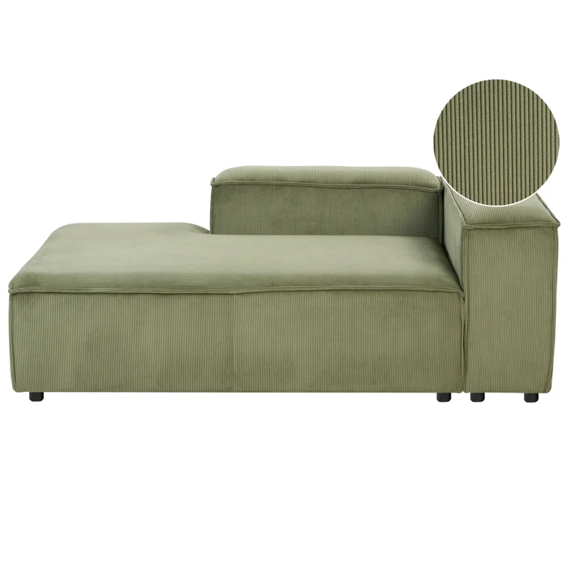 Chaise longue in velluto a coste poliestere verde lato destro gambe nere imbottite Soggiorno moderno