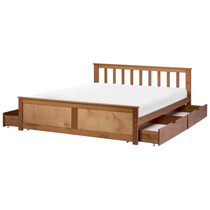 Letto matrimoniale in legno di pino e MDF 120 x 200 cm con contenitore a 4 cassetti marrone stile minimalista