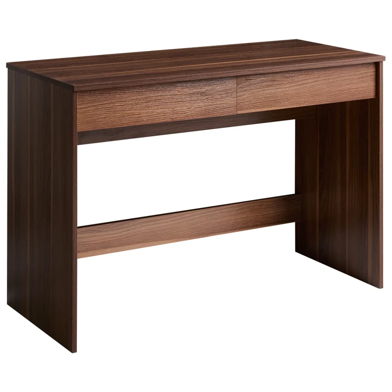 Scrivania da ufficio in casa Marrone scuro Pannello truciolare 110 x 50 cm con 2 ripiani Gamba larga in stile scandinavo