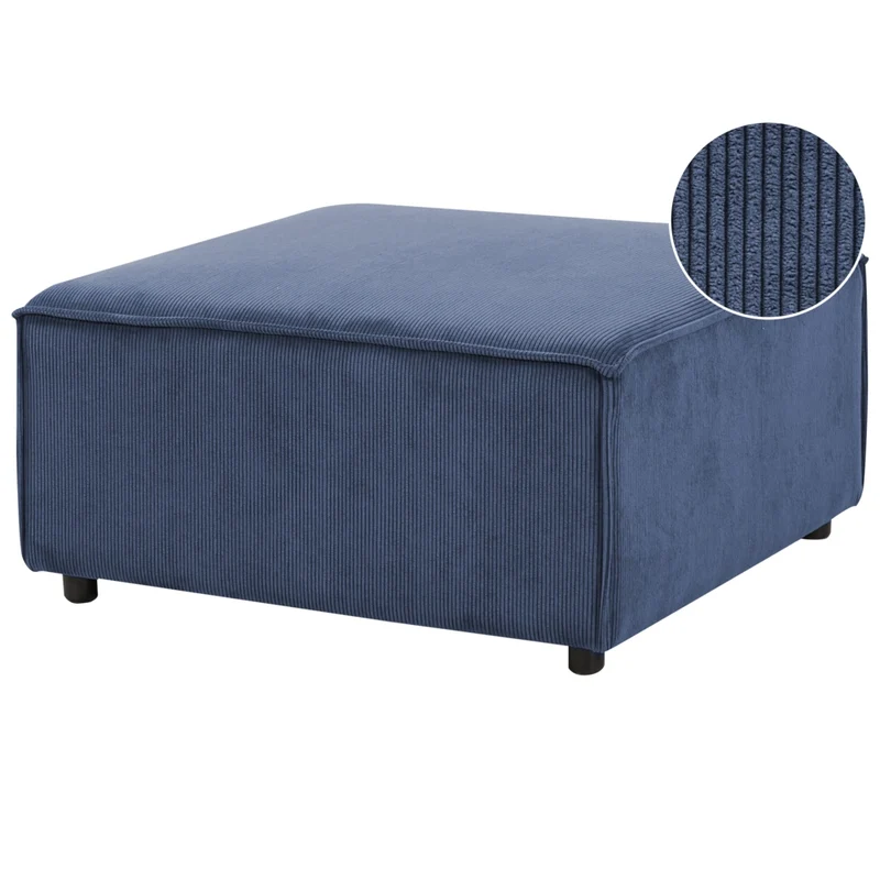 Ottomana imbottita in velluto a coste Blu scuro gambe nere Stile moderno