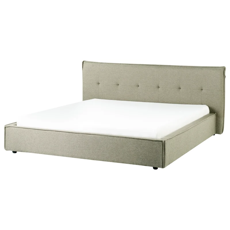 Letto 180 x 200 cm rivestimento in tessuto di lino verde e gambe nere, con testiera e struttura a doghe per la camera da letto.