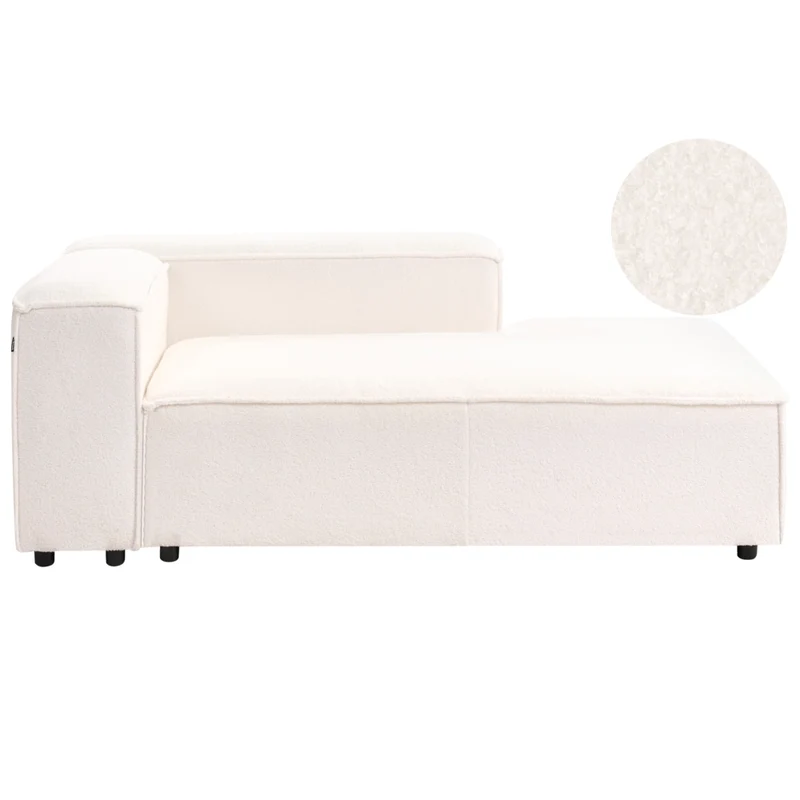 Chaise Lounge lato sinistro in rivestimento in tessuto bouclè bianco sporco soggiorno stile moderno