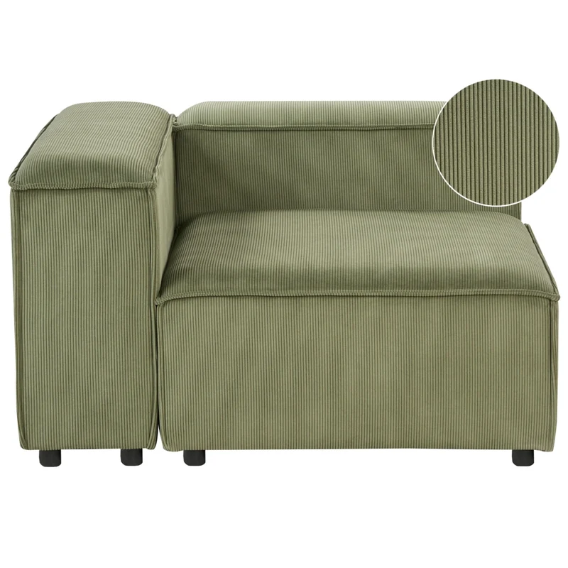 Divano angolare modulo 1 posto in velluto a coste in poliestere verde gambe nere rivestito a destra Soggiorno moderno