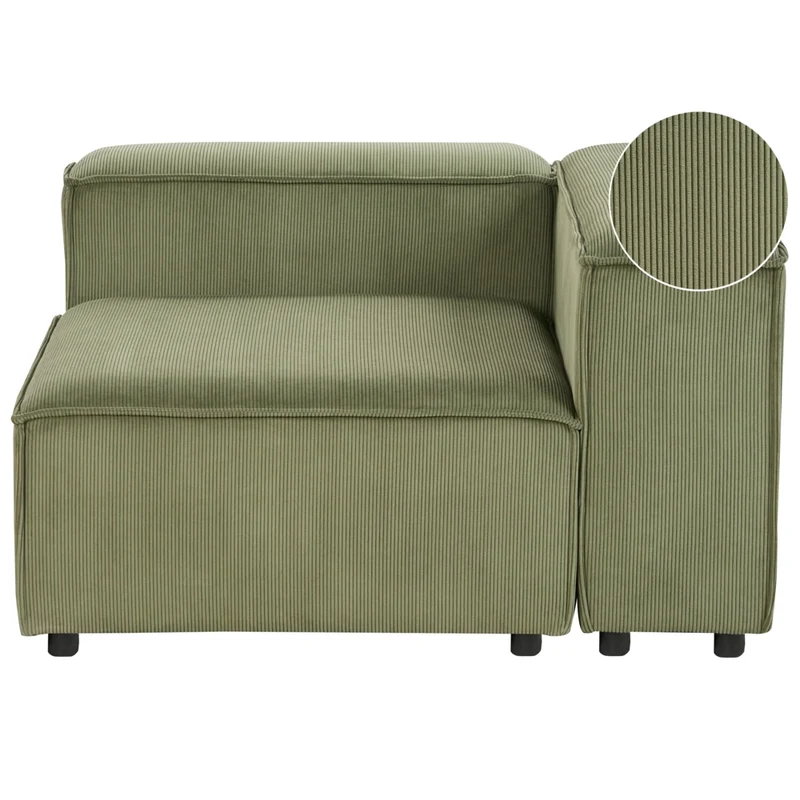 Divano angolare modulo 1 posto in velluto a coste in poliestere verde gambe nere rivestito a sinistra Soggiorno moderno