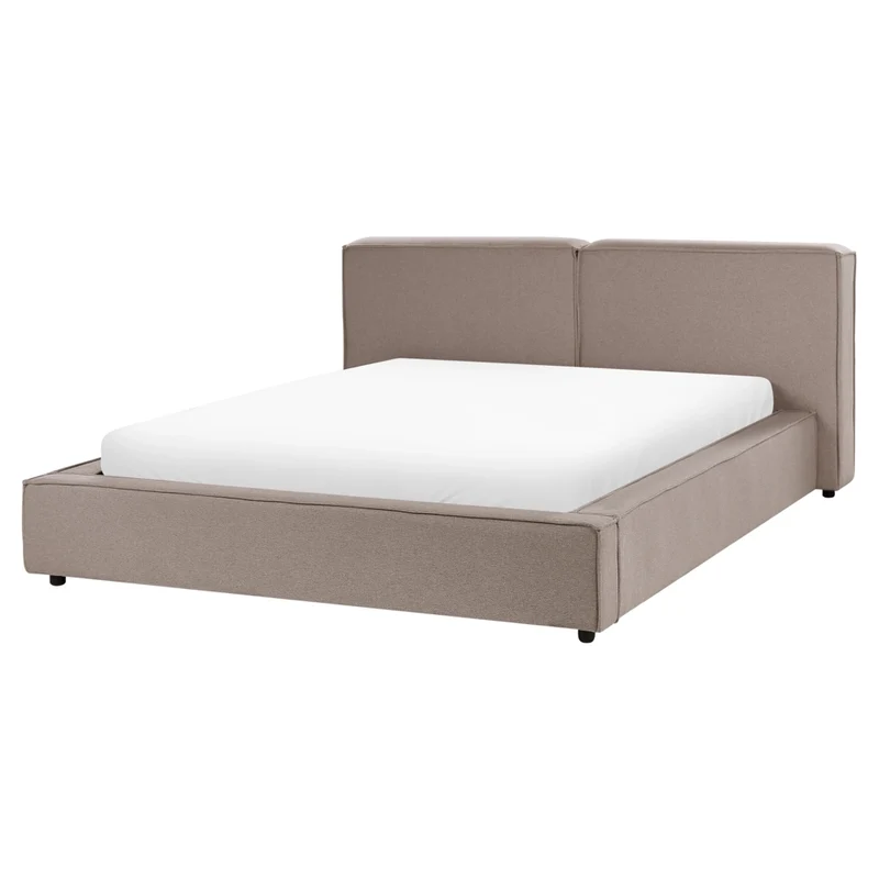 Letto matrimoniale tortora rivestito in tessuto 160 x 200 cm Base a doghe con spessa testiera imbottita e pediera