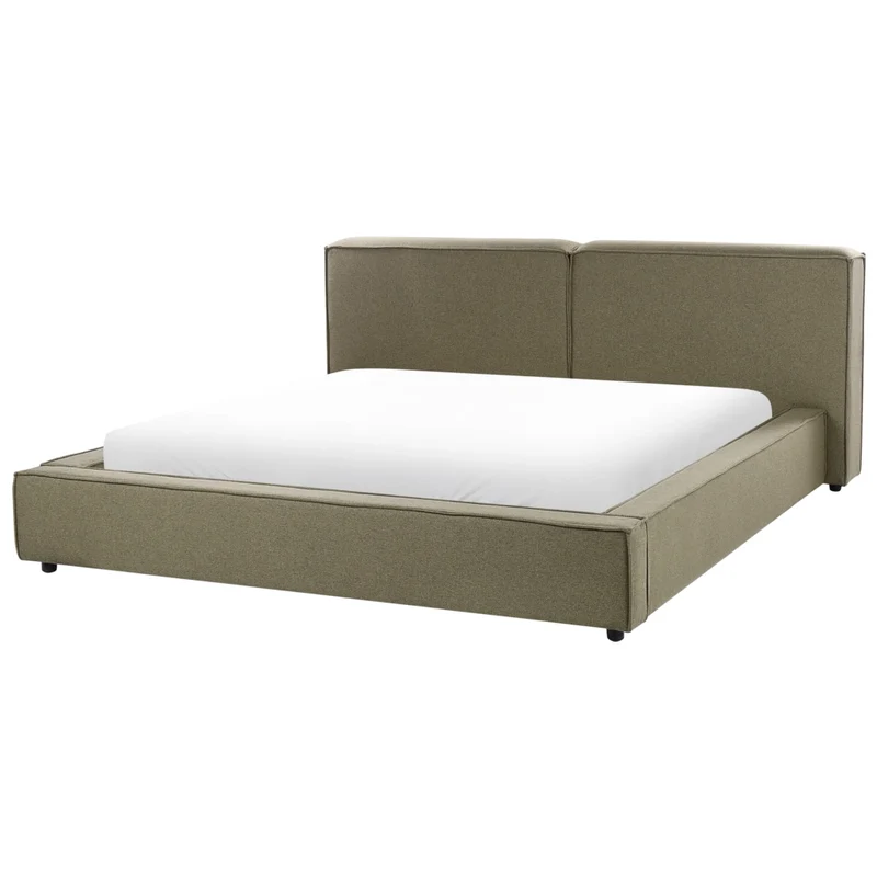 Letto matrimoniale classico imbottito in tessuto di poliestere 180 x 200 cm Verde oliva testiera imbottita e pediera
