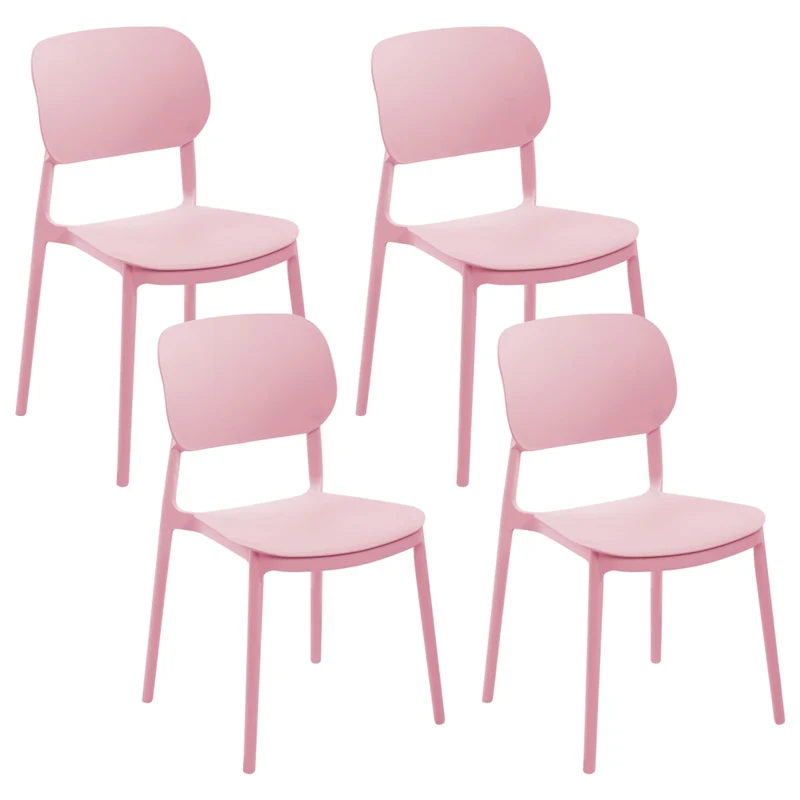 Set di 4 sedie da giardino in plastica sintetica impilabili per esterni rosa sedie impilabili e leggere