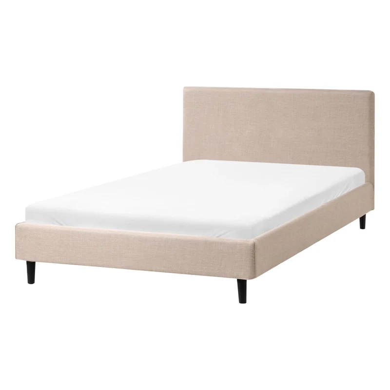 Letto matrimoniale in tessuto beige 120 x 200 cm con rete stile contemporaneo