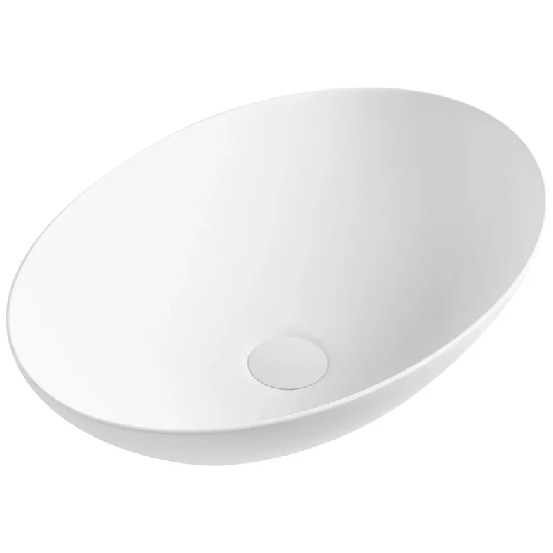 Lavabo da appoggio in superficie solida, ovale, da appoggio, bianco raffinato elegante