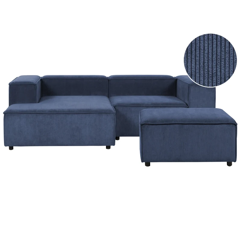 Divano modulare a destra Corda blu scuro Divano angolare componibile a 3 posti con ottomana Gambe nere Soggiorno moderno